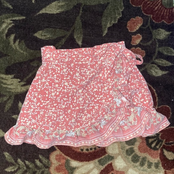 Coral floral ruffled tie wrap mini skirt - Picture 1 of 5